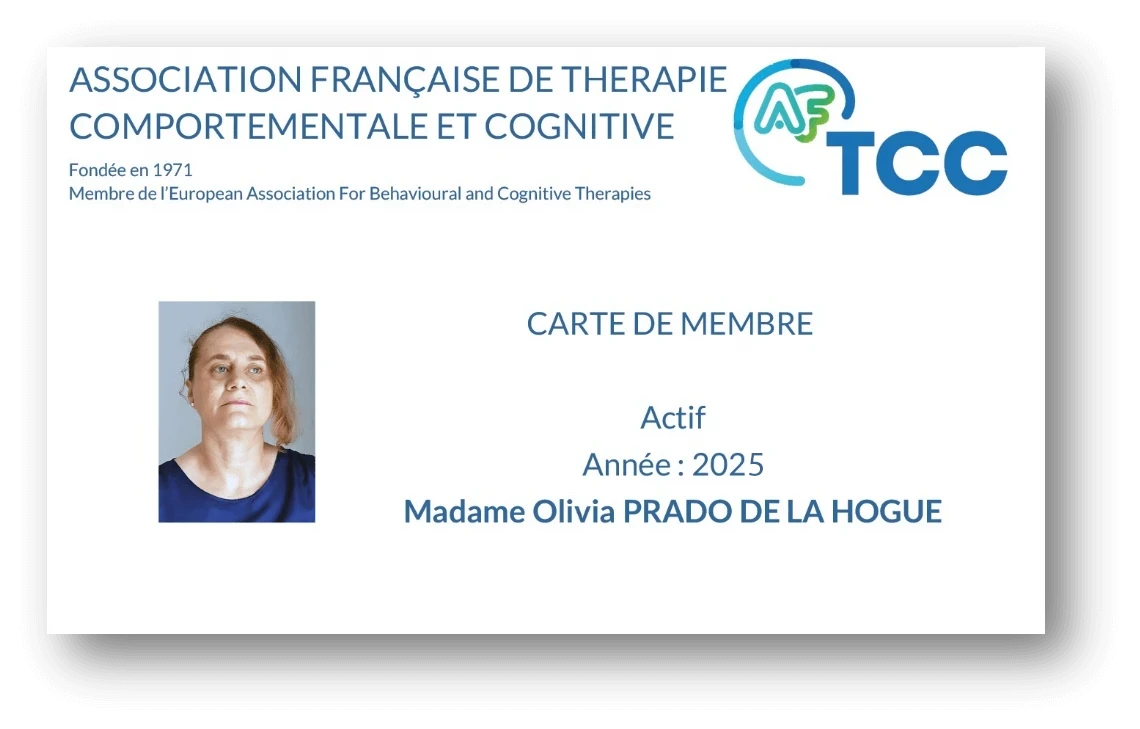 Carte de Membre 2025 de l'AFTCC pour Olivia PRADO de la HOGUE